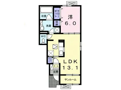 ソフィア 高岡(1LDK/1階)の間取り写真