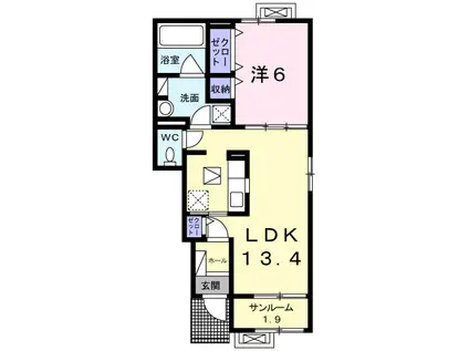 あいの風とやま鉄道 水橋駅 徒歩21分 2階建 築7年(1LDK/1階)の間取り写真