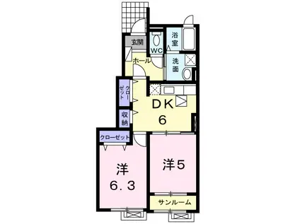 富山地鉄富山港線 萩浦小学校前駅 徒歩42分 2階建 築18年(2DK/1階)の間取り写真