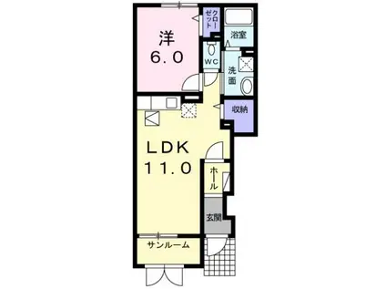 ジェントリー(1LDK/1階)の間取り写真
