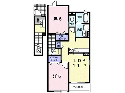 ウエスト 戸出(2LDK/2階)の間取り写真