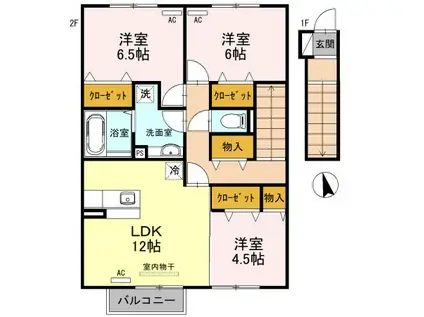 富山地鉄富山港線 下奥井駅 徒歩3分 2階建 築13年(3LDK/2階)の間取り写真