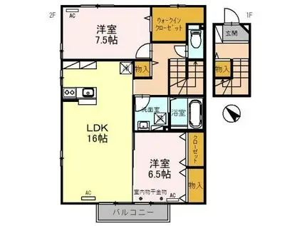 富山地鉄富山港線 粟島駅 徒歩7分 2階建 築18年(2LDK/2階)の間取り写真