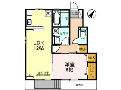 富山地鉄富山市内線 トヨタモビリティ富山Ｇスクエア五福前駅 徒歩15分 2階建 築17年(1LDK/1階)の間取り写真