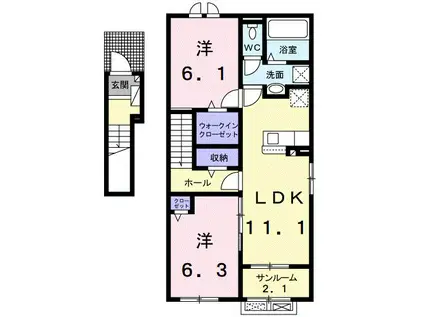 ウォーム・ガーデンB(2LDK/2階)の間取り写真