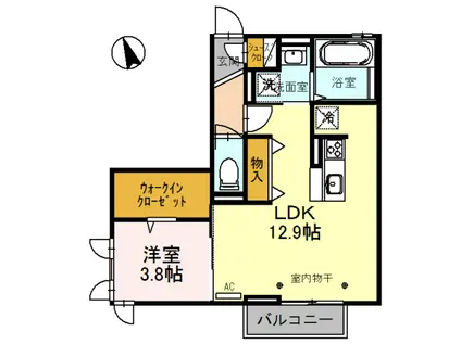 AMANTE A棟(1LDK/1階)の間取り写真