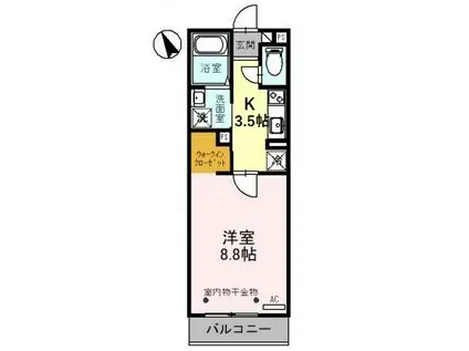 ハイエストヒル B棟(1K/2階)の間取り写真