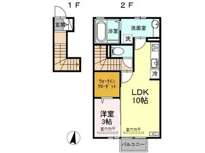 富山地鉄富山港線 萩浦小学校前駅 徒歩10分 2階建 築10年(1LDK/2階)の間取り写真