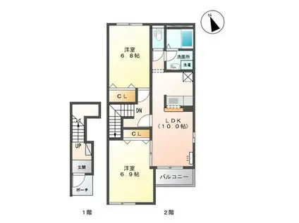 富山地鉄本線 新庄田中駅 徒歩12分 2階建 築13年(2LDK/2階)の間取り写真