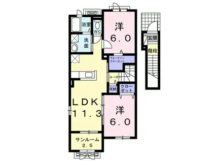 富山地鉄本線 新相ノ木駅 徒歩8分 2階建 築11年(2LDK/2階)の間取り写真