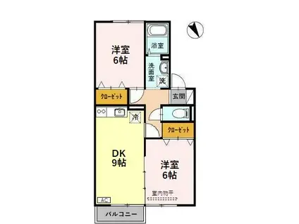 あいの風とやま鉄道 高岡駅 徒歩21分 2階建 築30年(2DK/1階)の間取り写真