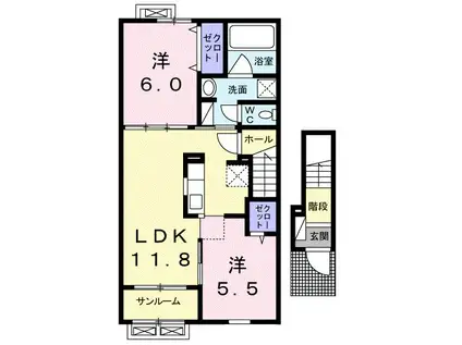 ヴィラージュ アンジェリークⅢ(2LDK/2階)の間取り写真