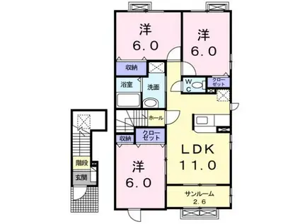 城端線 油田駅 徒歩4分 2階建 築19年(3LDK/2階)の間取り写真