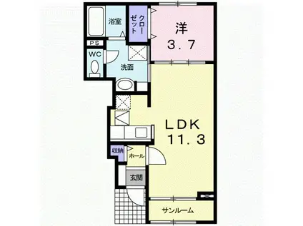 グリーンヒル(1LDK/1階)の間取り写真