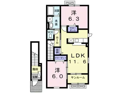 ウェルネスⅤ(2LDK/2階)の間取り写真