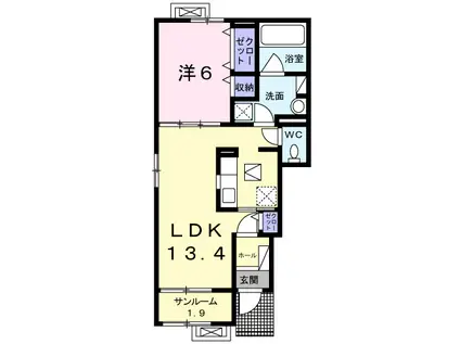 富山地鉄不二越上滝 小杉駅(地鉄) 徒歩6分 2階建 築8年(1LDK/1階)の間取り写真