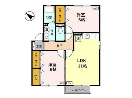 ハピネス 2 A(2LDK/2階)の間取り写真