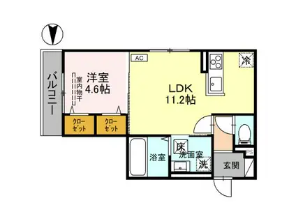 富山地鉄富山市内線 安野屋駅 徒歩15分 3階建 築1年(1LDK/1階)の間取り写真