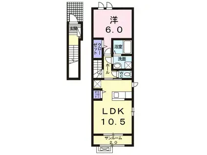 富山県富山市 2階建 築12年(1LDK/2階)の間取り写真