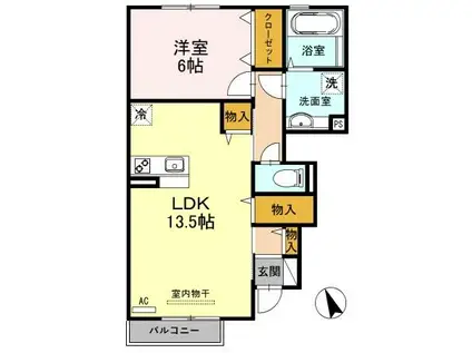 富山地鉄富山港線 東岩瀬駅 徒歩5分 2階建 築14年(1LDK/1階)の間取り写真