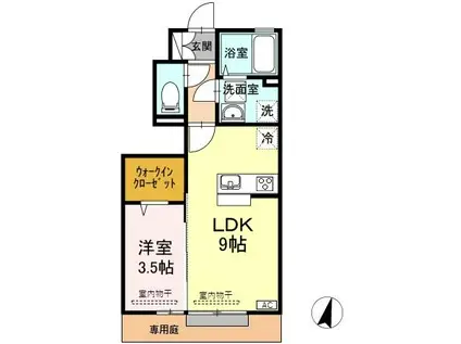 富山地鉄富山港線 奥田中学校前駅 徒歩7分 2階建 築10年(1LDK/1階)の間取り写真