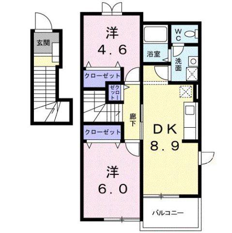 高山本線 笹津駅 バス乗車時間：5分 田村町バス停で下車 徒歩7分 2階建 築25年(2DK/2階)の間取り写真
