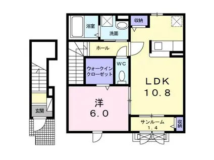 オーク・ビラ(1LDK/2階)の間取り写真