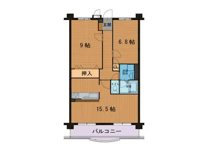 富山地鉄不二越上滝 朝菜町駅 徒歩41分 3階建 築21年(2LDK/1階)の間取り写真