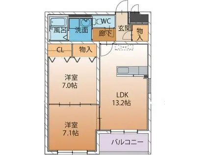 高山本線 越中八尾駅 徒歩6分 3階建 築19年(2LDK/1階)の間取り写真