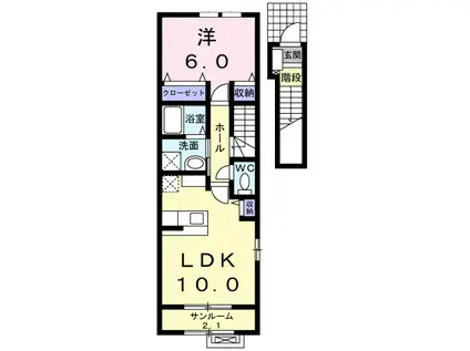 富山地鉄富山市内線 小泉町駅(富山) 徒歩10分 2階建 築15年(1LDK/2階)の間取り写真
