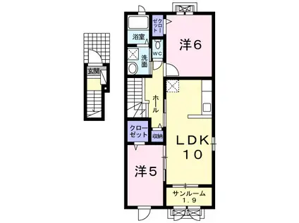 富山地鉄不二越上滝 稲荷町駅(富山) 徒歩7分 2階建 築9年(2LDK/2階)の間取り写真