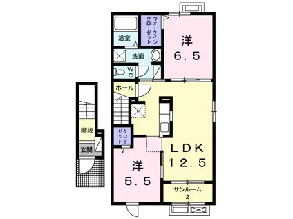 富山地鉄本線 新庄田中駅 徒歩17分 2階建 築10年(2LDK/2階)の間取り写真