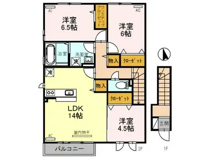 富山地鉄不二越上滝 朝菜町駅 徒歩20分 2階建 築17年(3LDK/2階)の間取り写真