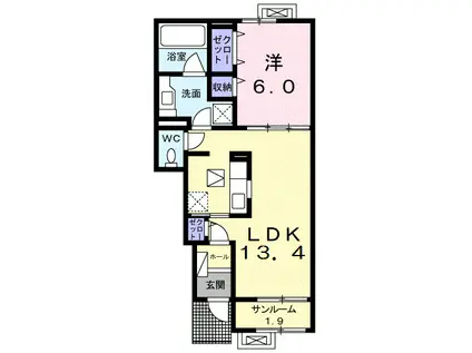 高山本線 婦中鵜坂駅 徒歩19分 2階建 築7年(1LDK/1階)の間取り写真