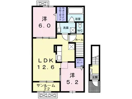 富山地鉄富山港線 下奥井駅 徒歩9分 2階建 築7年(2LDK/2階)の間取り写真