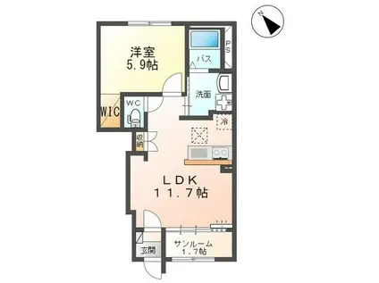 富山地鉄富山港線 萩浦小学校前駅 徒歩10分 2階建 築2年(1LDK/1階)の間取り写真