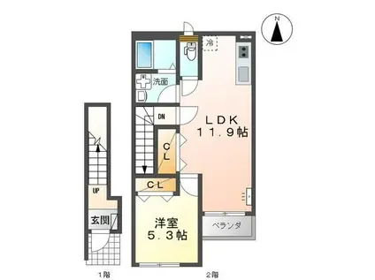 富山地鉄不二越上滝 朝菜町駅 徒歩26分 2階建 築7年(1LDK/2階)の間取り写真
