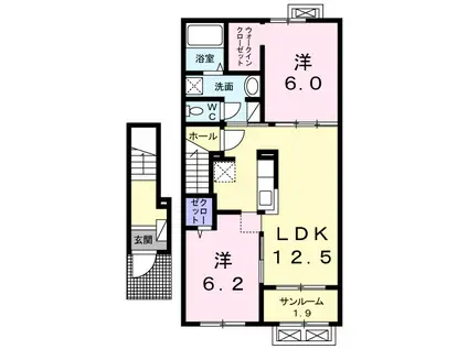 ベルフラワーⅥ(2LDK/2階)の間取り写真