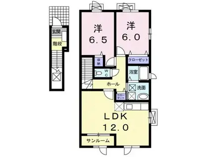 マ-ベラス・ウィン B(2LDK/2階)の間取り写真