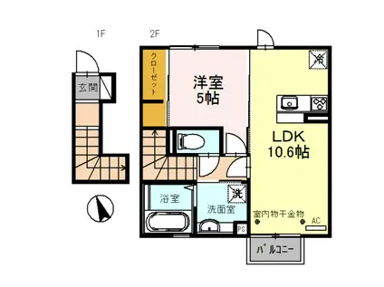 カーサ ルブニール(1LDK/2階)の間取り写真