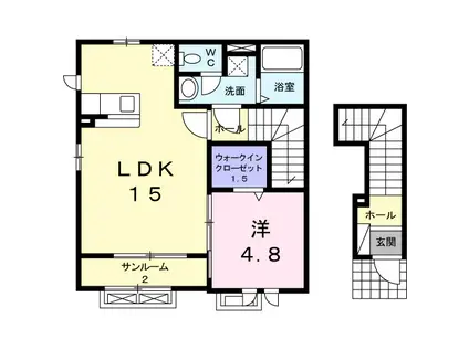 富山地鉄富山港線 城川原駅 徒歩16分 2階建 築14年(1LDK/2階)の間取り写真