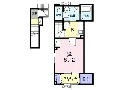 あいの風とやま鉄道 滑川駅 徒歩9分 3階建 築3年(1K/2階)の間取り写真