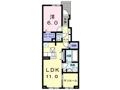 富山地鉄本線 早月加積駅 徒歩9分 2階建 築5年(1LDK/1階)の間取り写真