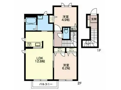 富山地鉄本線 東新庄駅 徒歩17分 2階建 築21年(2LDK/2階)の間取り写真
