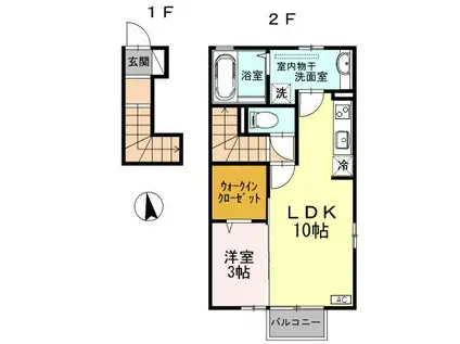 グレース姫野(1LDK/2階)の間取り写真