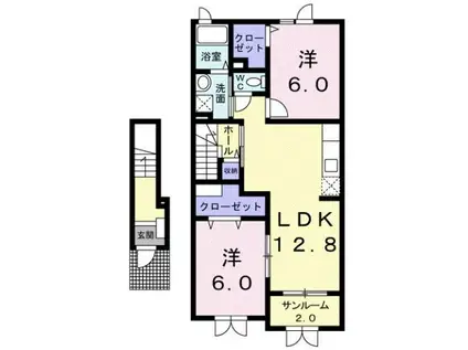 富山地鉄不二越上滝 朝菜町駅 徒歩53分 2階建 築16年(2LDK/2階)の間取り写真