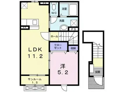 富山地鉄不二越上滝 大泉駅(富山) 徒歩30分 2階建 築15年(1LDK/2階)の間取り写真