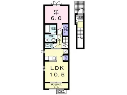 富山県富山市 2階建 築12年(1LDK/2階)の間取り写真