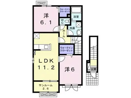 富山地鉄本線 越中荏原駅 徒歩10分 2階建 築9年(2LDK/2階)の間取り写真