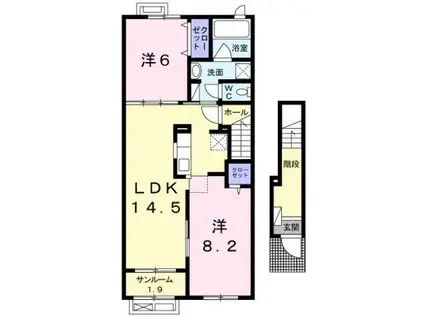 高山本線 越中八尾駅 徒歩3分 2階建 築8年(2LDK/2階)の間取り写真